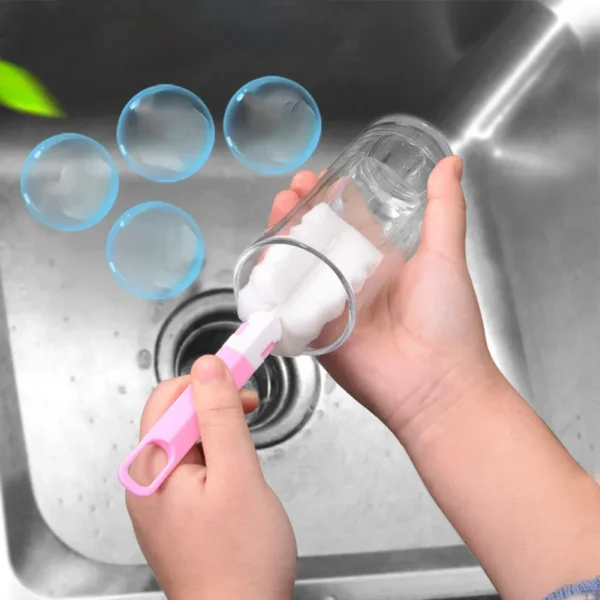 Sponge Handle Brush Foam Bottle Cup Glass Kitchen Car Baby Bottle Cleaning Baby Bottles, Water Bottles, Glass, Cups, Mugs - Image 5